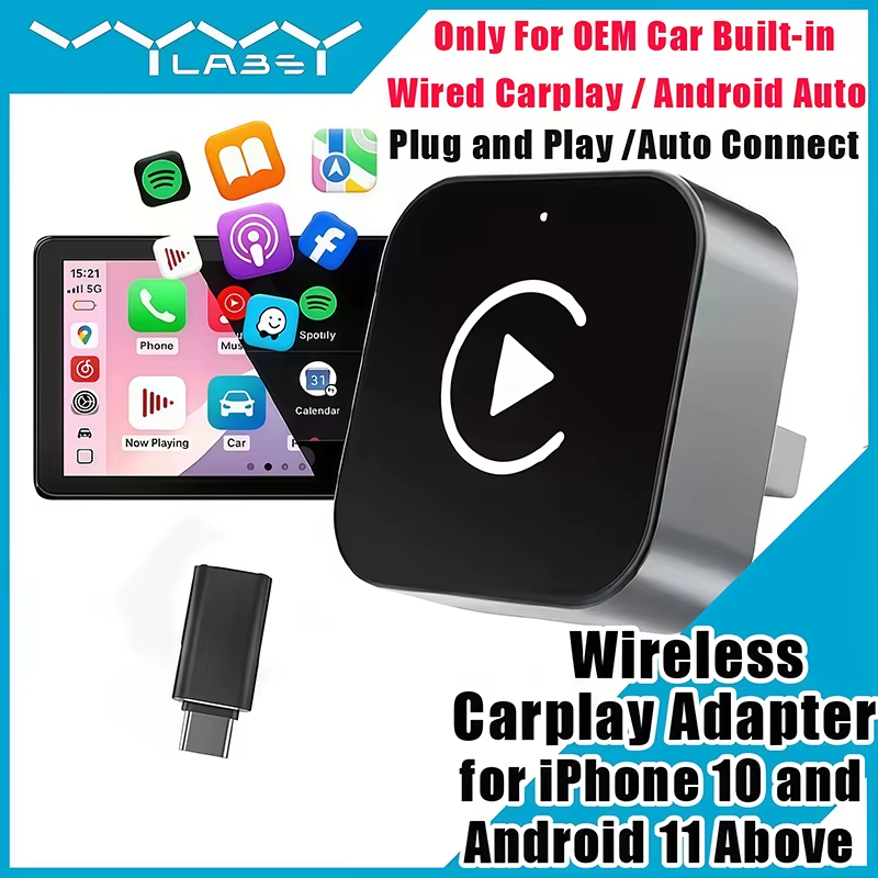 Travel Plug Type C - 2-in-1 Wireless CarPlay Adapter Plug-and-Play for