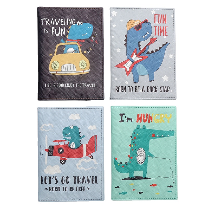 Travel Accessories For Plane - Cartoon dinosaur printed Passport Holder PU