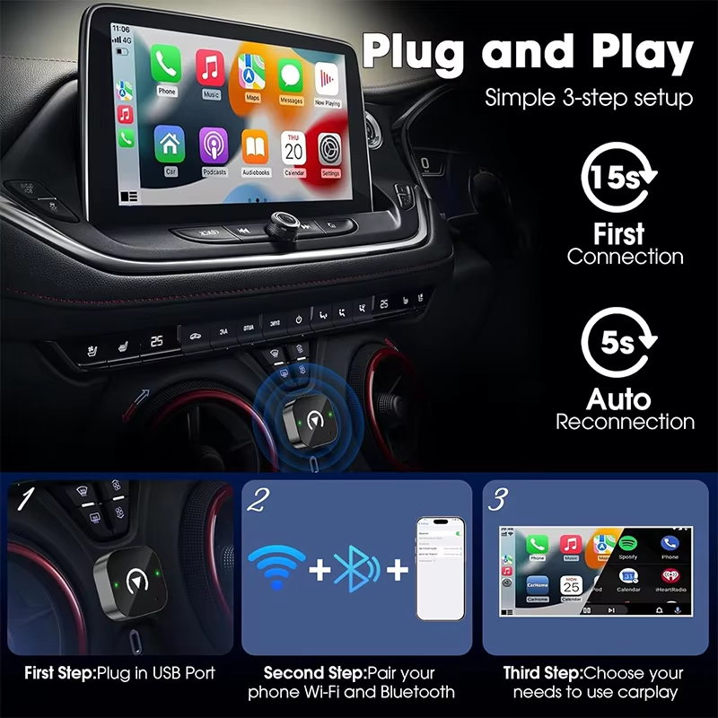 2-in-1 Wireless CarPlay Adapte - Travel Plug Type C ulasan dan harga
