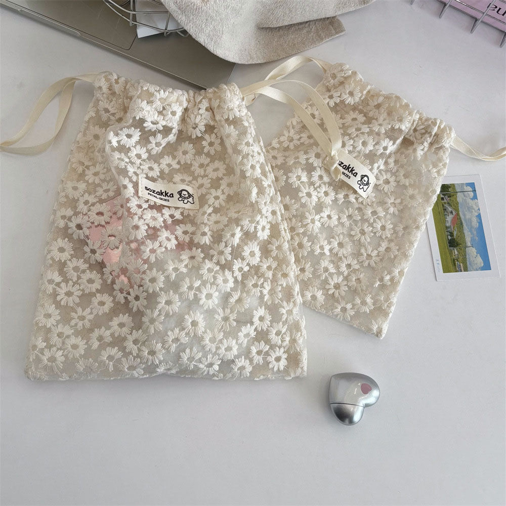 Lace Embroidered Daisy Mesh Dr - Travel Accessories Organizer ulasan dan harga